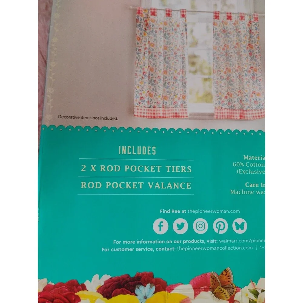 Pioneer Woman Floral Mazie Small Curtain & Valance 3 Piece Set New. P6